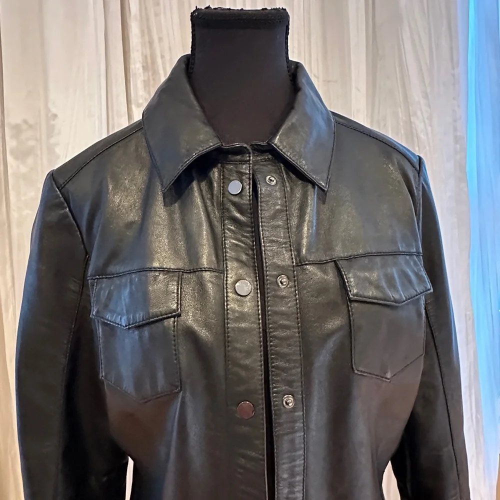 BOD & CHRISTENSEN leather shirt jacket black size M